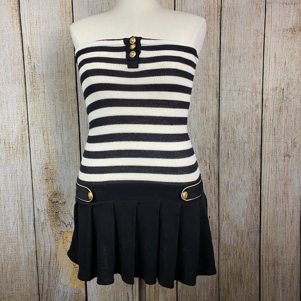 Strapless Knit Blue and White Mini Dress Sz S/M.